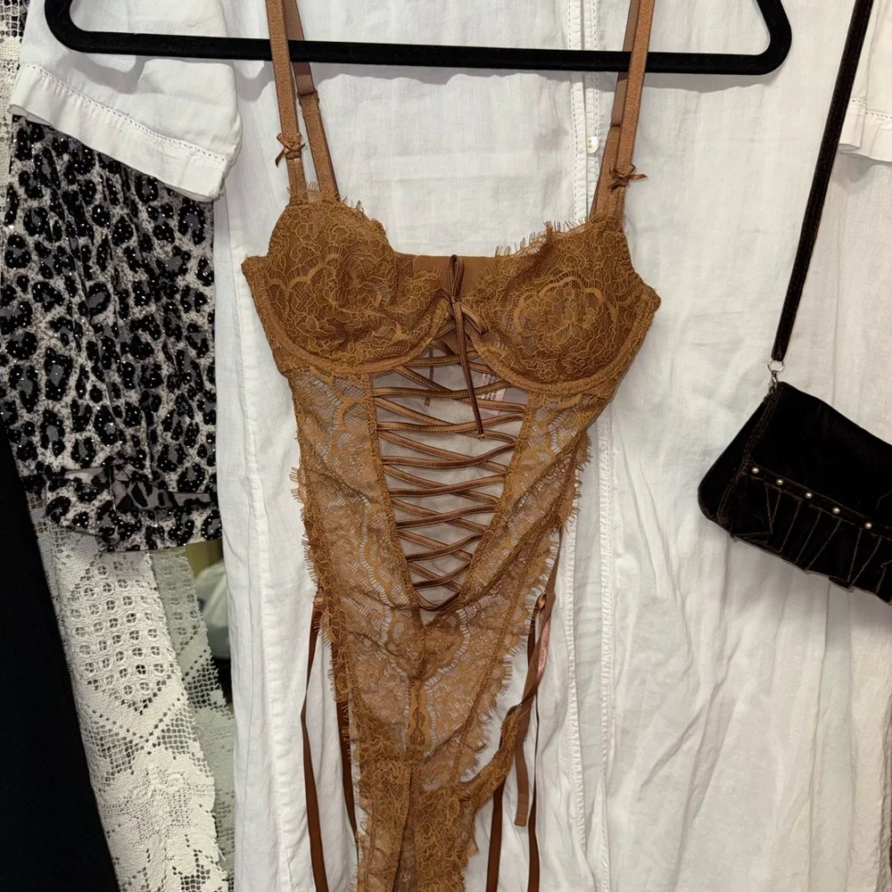 Victoria's Secret | Rust Lace Bodysuit with Ribbon Ties - Picture 1 of 5